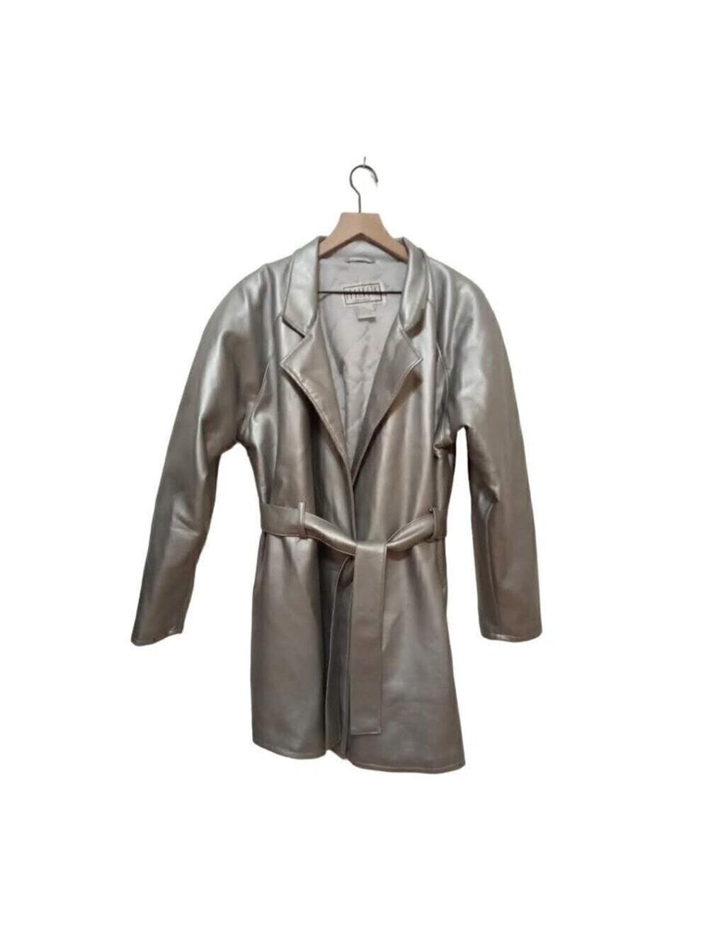 BB Dakota Pret A Porter Vintage Silver Polyvinyl Long Tie Waist Coat Sz L